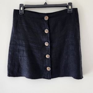 Reformation Button Down Black Linen Mini Skirt